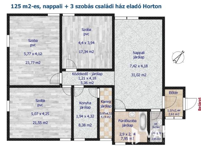 125 m2-es, nappali + 3 szobás családi ház eladó Horton